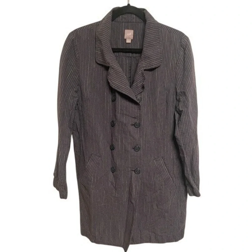 J. Jill Pinstripe Double‎ Breasted Gray White Oversized Jacket Size L